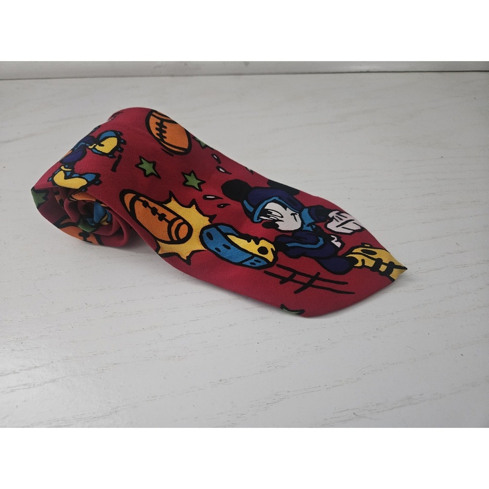 Mickey Mouse Novelty Football Sports Neck Tie Disney Men Red Made‎ In Korea